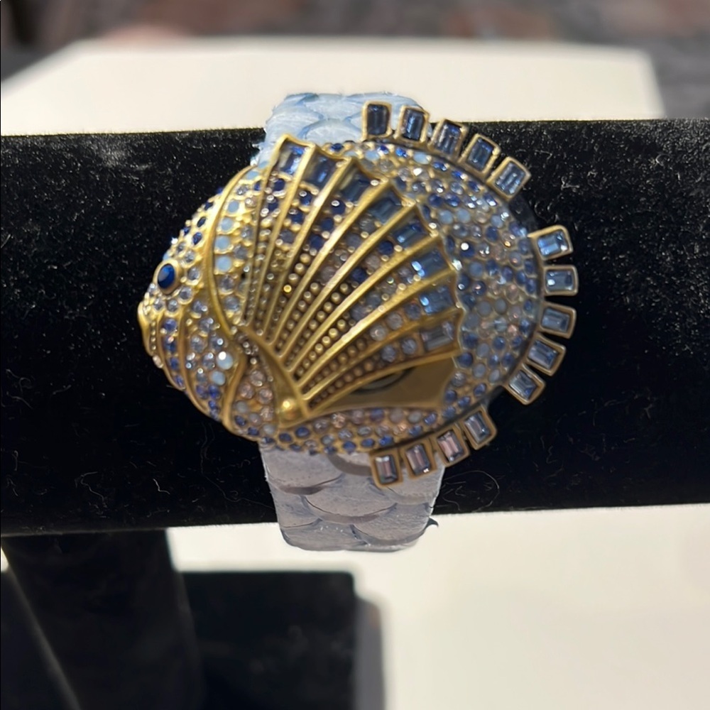 Heidi Daus Gold and Blue Fish Design Bracelet. WA431. Watch hidden behind fin